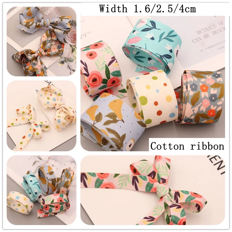 

20 Yardds Cotton Leaf Printed Ribbon Wrapping 25 40Mm Cartoon Grosgrain Colorful Dots Print Handmade Materials For Diy Hair Bow