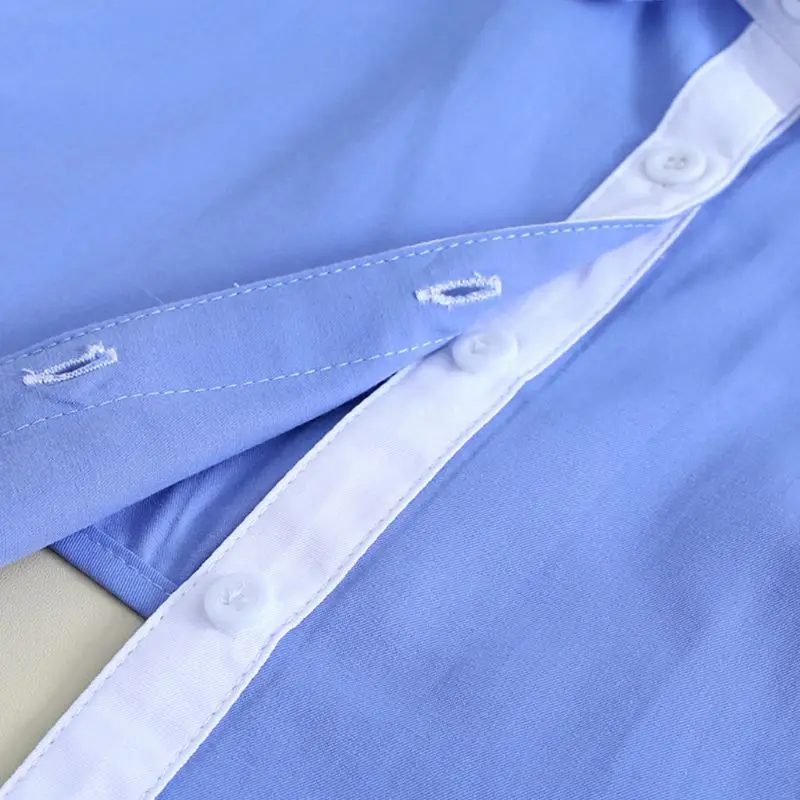 Женская Офисная простая фальшивая рубашка с воротником контрастного синего и