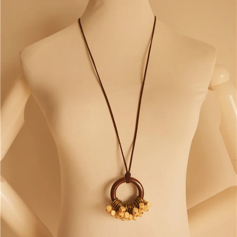 Женские аксессуары из хлопка и льна корейские украшения деревянные круглые бусы