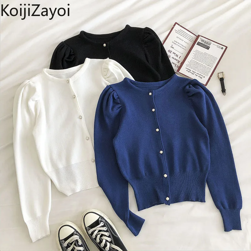 

Koijizayoi Fashion Women Knitwear Cardigan Office Lady Solid Slim Autumn Winter Kardigan Outwear Chic Korean O Neck Cardigans