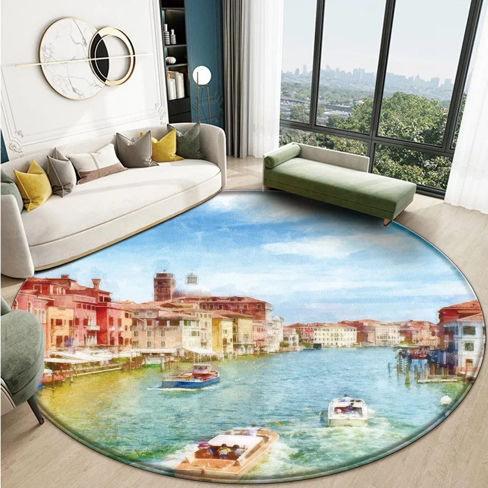 

2022 Tapis Salon Modern Carpet For Living Room Non Slip Flannel Carpet Round Carpet With Venice Grand Canal Pattern Alfombra