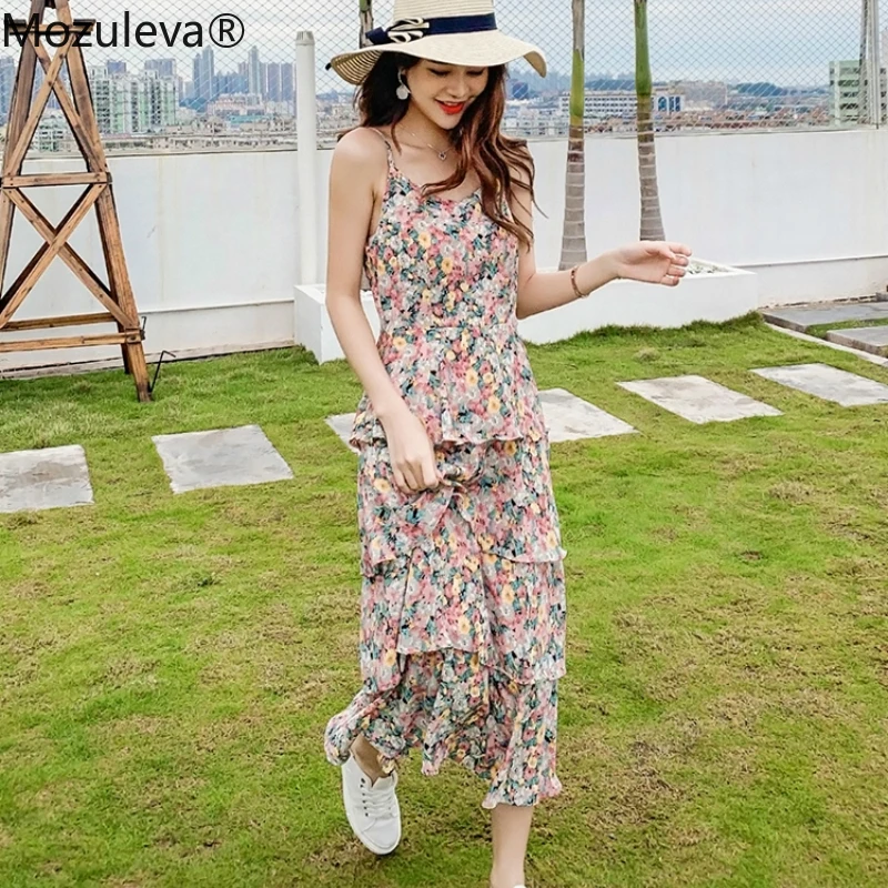 Женское длинное шифоновое платье Mozuleva летнее без рукавов с цветочным принтом и