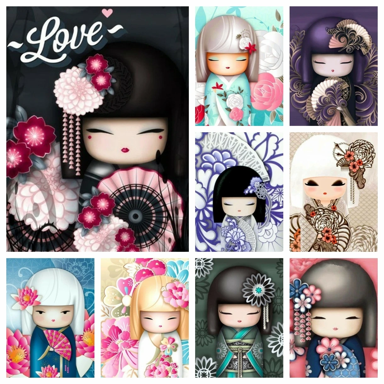 

5D DIY Cartoon Japan Dolls Diamond Painting Kits Full Square Round with AB Drill Mosaic Embroidery Art Crafts Christmas Gift