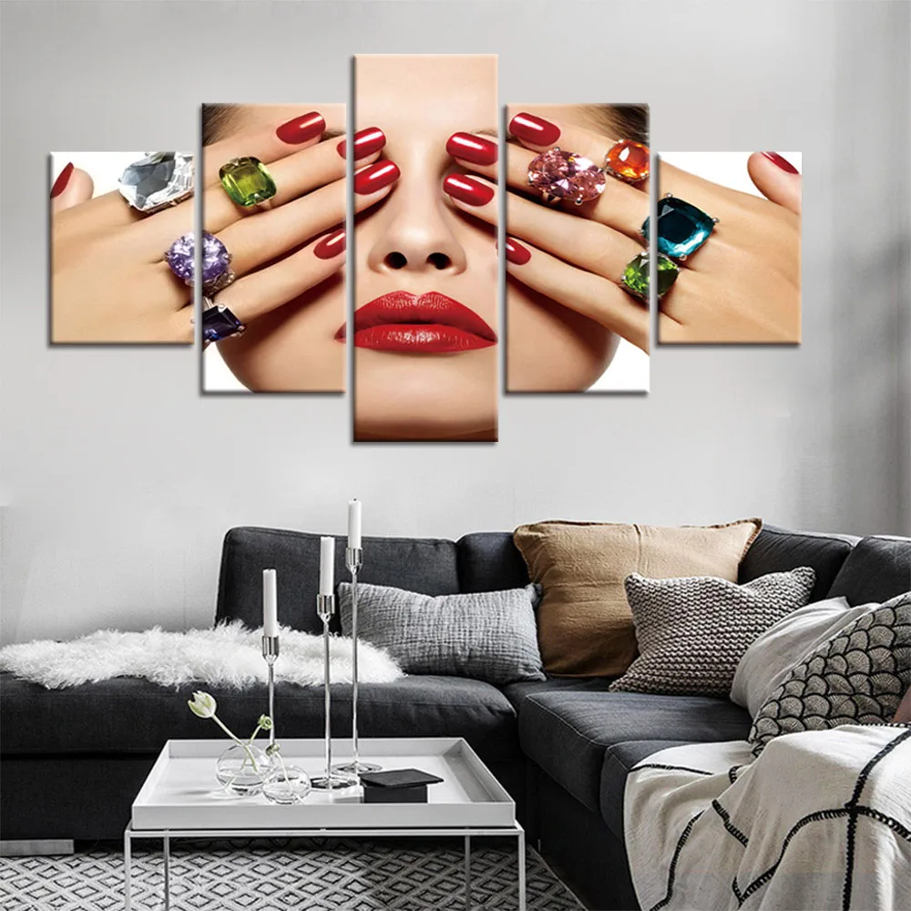 

Modern HD 5 pieces Canvas Painting Beautiful Makeup Nail Art Home Wall Decor Art For Living Room Framed