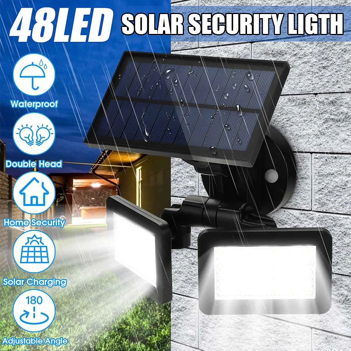 

400W Dual Head Solar Motion Sensor Spotlights 3Modes Adjustable 180-Degree Rotatable Waterproof Solar Floodlight Security Light