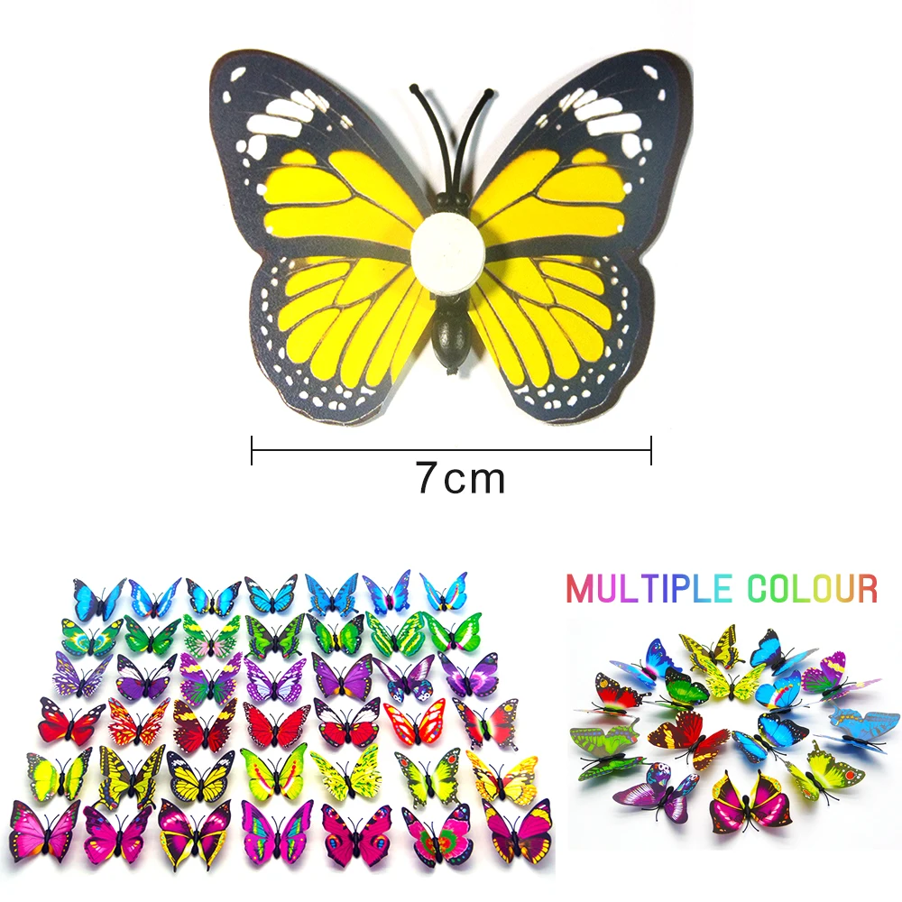 Random 50PCS 3D Simulation Butterfly Sticker Home Decoration Refrigerator Wall Stickers Wedding Party Fake | Дом и сад