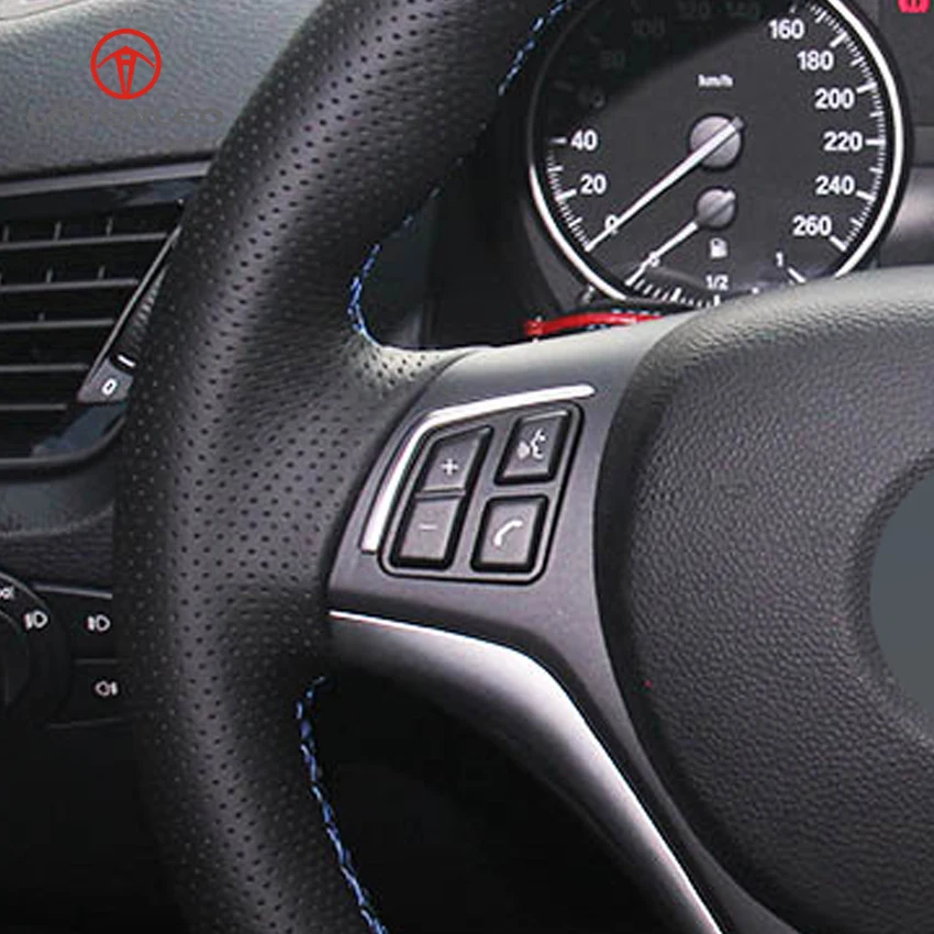 

LQTENLEO Black Artificial Leather Hand-stitched Car Steering Wheel Cover for BMW X1 E84 2012-2015