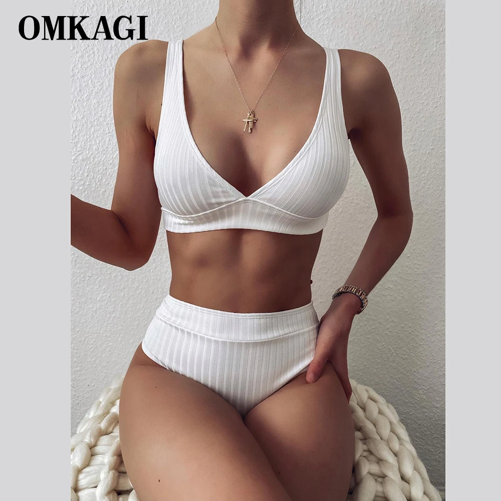 OMKAGI 2021 женский купальник бикини высокая талия пуш-ап пляжная одежда топ накидка