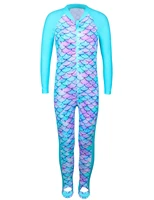 baohulu one piece girls long sleeve swimsuit upf 50 uv sun protective rashguard zipper kids swimwear scale print surfing suit