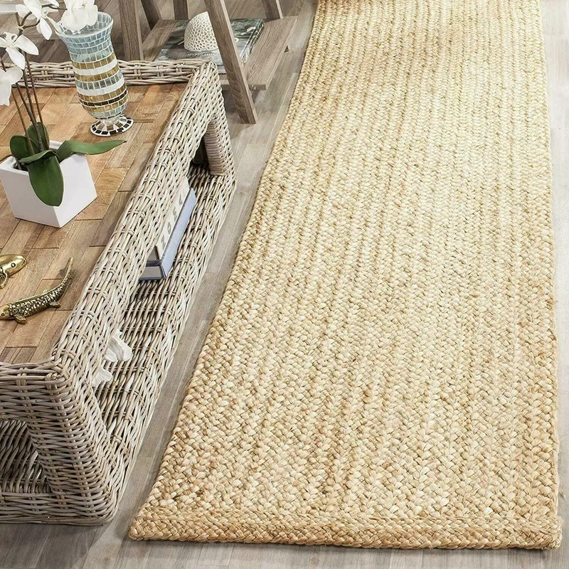 

Jute Rug Runner Summer Household Natural Hand Woven Style Rug Reversible Country Look Rug