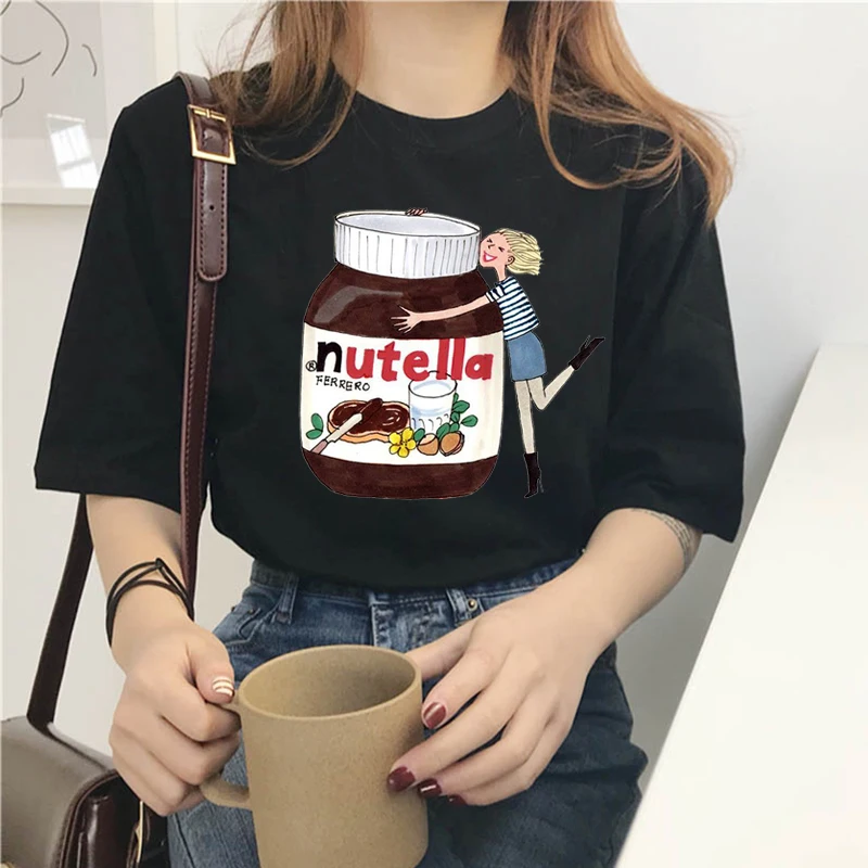 Футболка Nutella Kawaii женская с коротким рукавом черная футболка в стиле Харадзюку