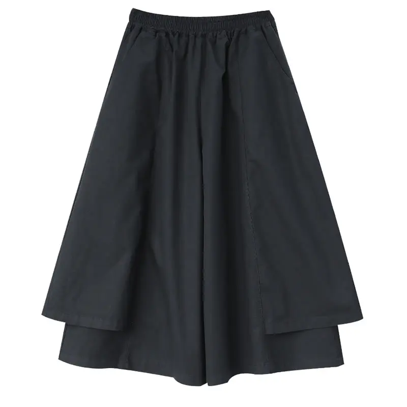 XITAO Pleated Pants Fashion New Women Pocket Goddess Fan Casual Elastic Waist 2021 Summer Black Irregular Loose Pants WLD6171