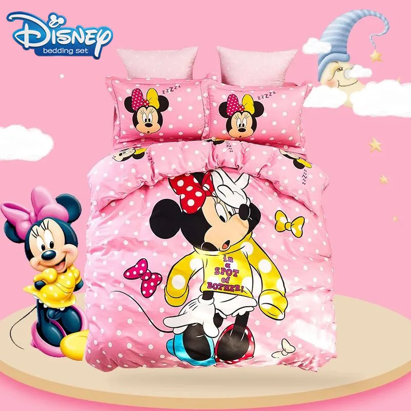 

Disney cartoon Minnie mouse cotton Duvet Cover Soft 150x230cm for girls Quilt Cover set 3pcs Includes 2pc pillowsham For Bedroom