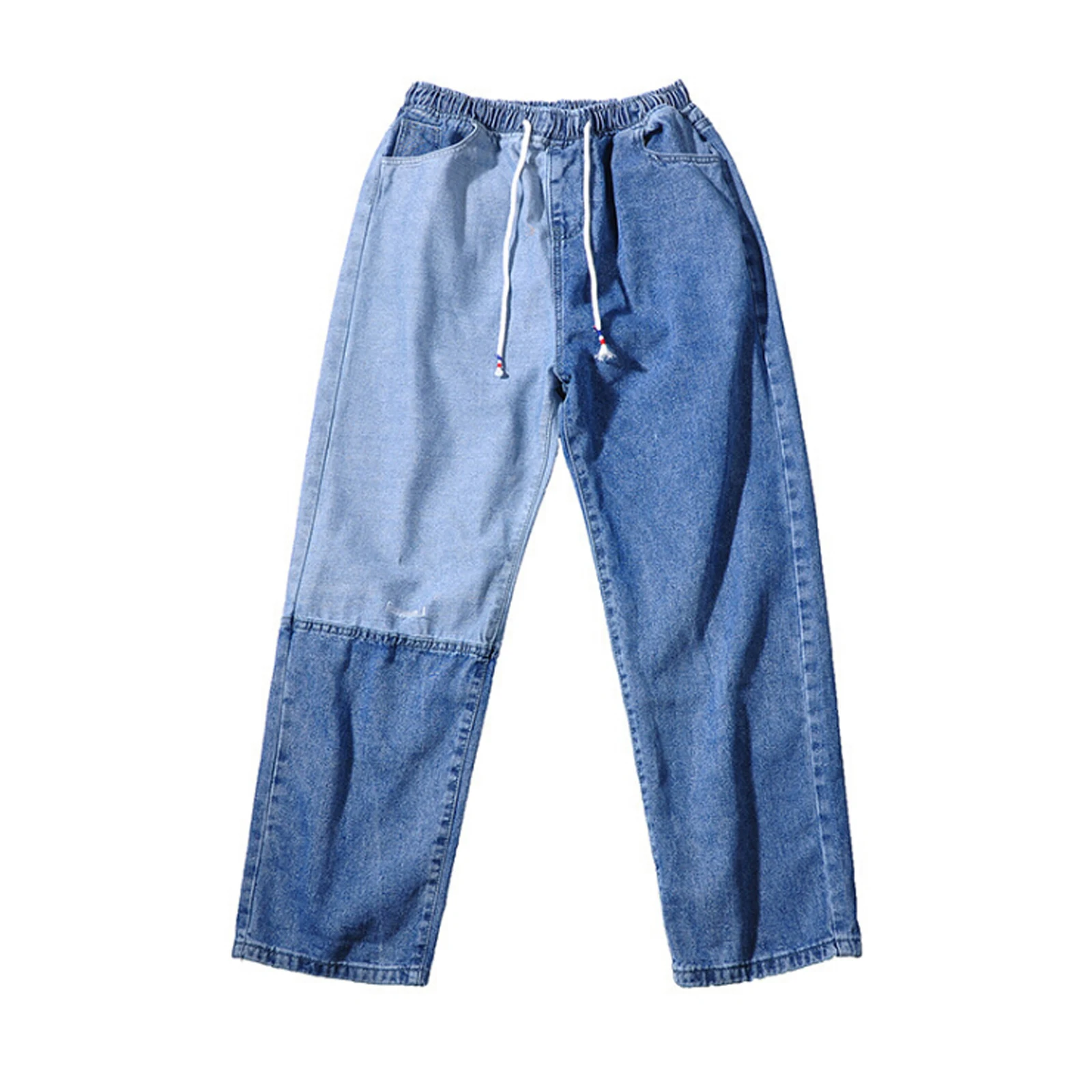 

Men Color Block Jeans, Summer Adults Casual Style Loose Trousers with Pockets