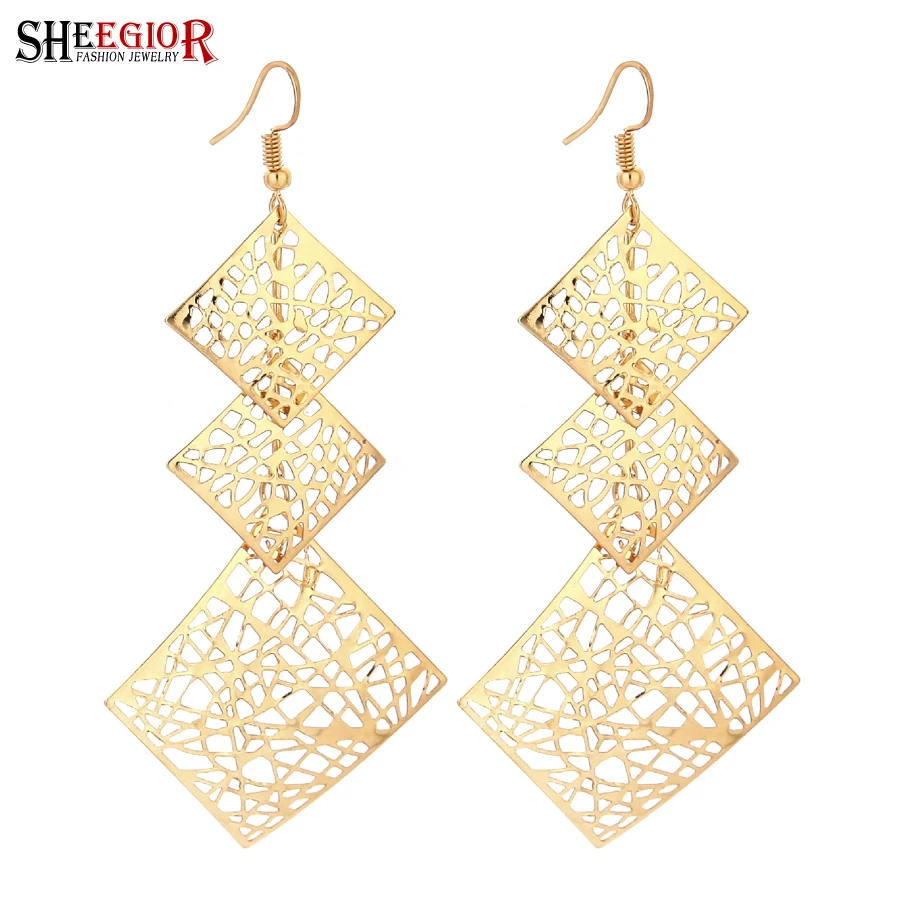 Богемные квадратные Висячие длинные серьги для женщин аксессуары красивые