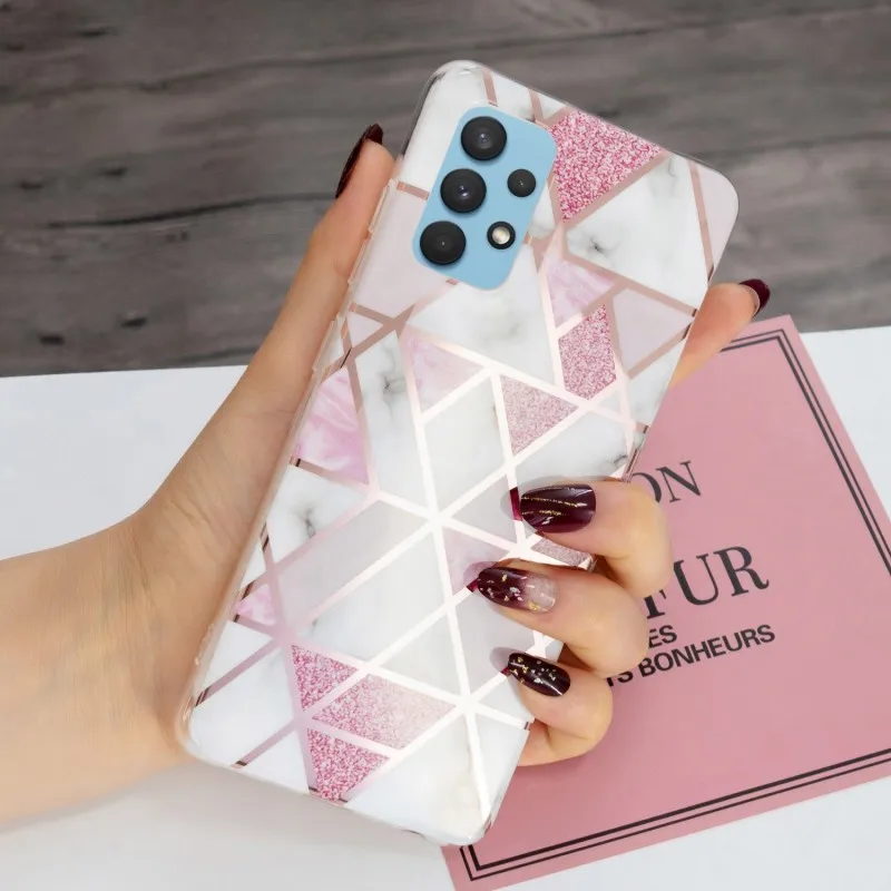 

Marble Case for Samsung Galaxy A52 A72 A02S A51 A71 A42 A21S A12 A31 A32 5G Plating Flower Geometric Soft IMD Shockproof Cover