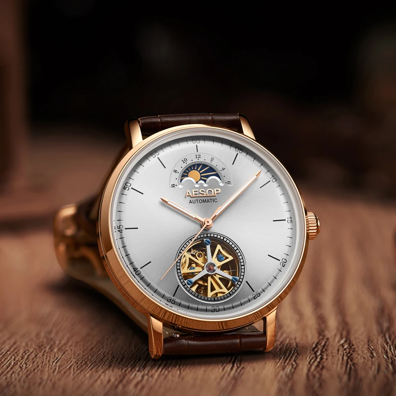 

Aesop Luxury Men's Watch Luminous Tourbillon Mechanical Watch Waterproof 30M Business Casual Reloj de hombre