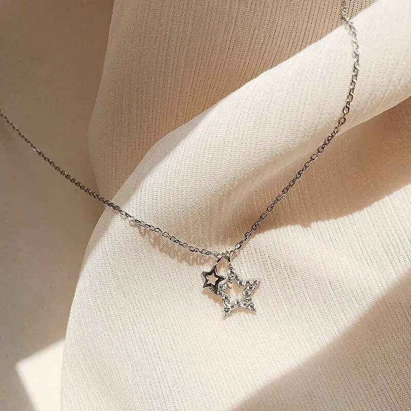 Ожерелье из серебра S925 пробы со звездой Женская цепочка до ключиц в виде
