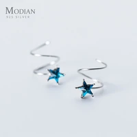 modian blue crystal geometric elegant stars stud earrings fine 925 sterling silver classic female accessories charm jewelry