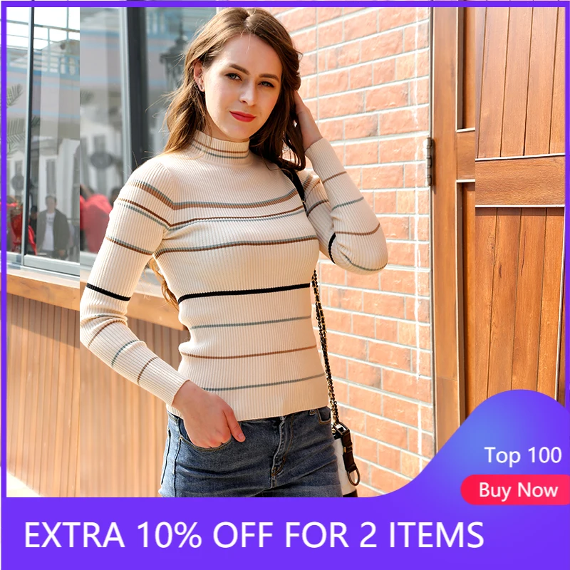 CMAZ Осень Зима Мода теплый джемпер женщин в полоску Трикотажные кофты женские