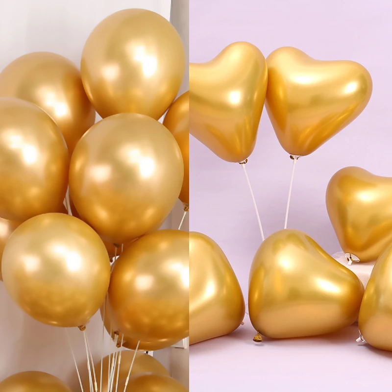 

20pcs Metallic Gold Silver Round Heart Balloons Valentine's Day Decoration Happy Birthday Party Wedding Scene Layout Globos