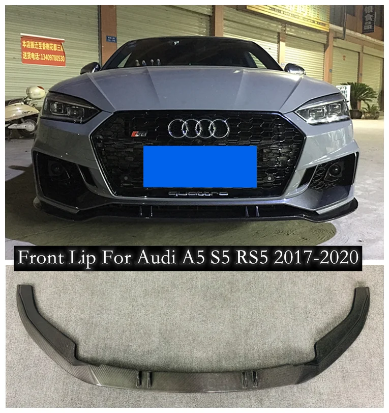 

High quality Carbon Fiber Bumper Front Lip & wind knife Protector Fits For Audi A5 S5 Refit RS5 2017 2018 2019 2020