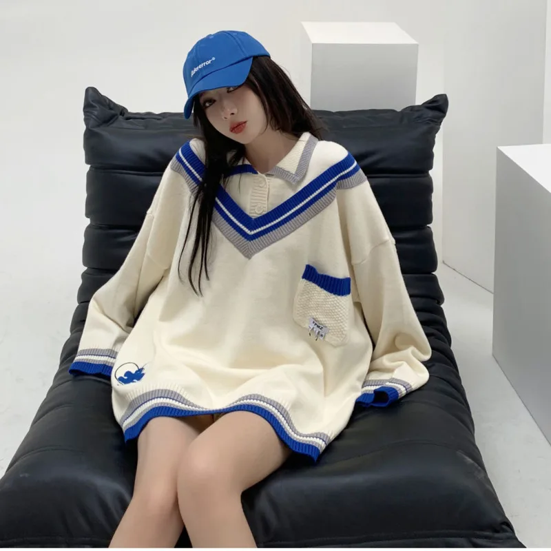 Имитация двух свитеров Женская шикарная винтажная корейская модная