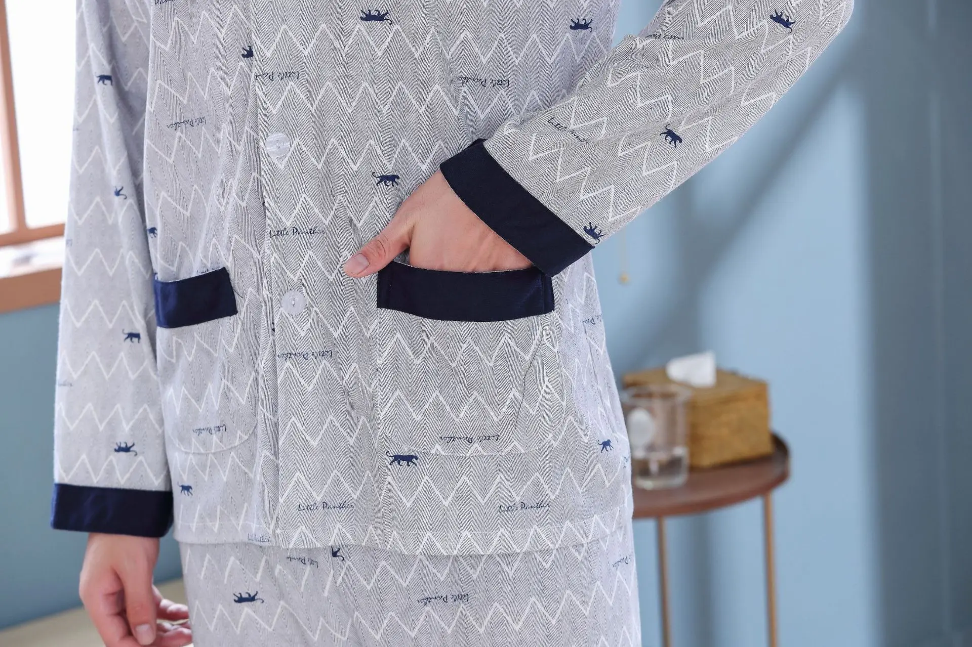 Пижама Мужская хлопковая простой роскошный пижамный комплект|Мужские пижамные