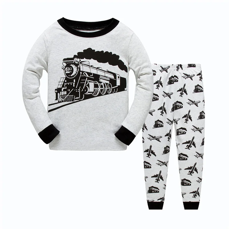 Новые детские пижамы для мальчиков с круглым вырезом мультяшным принтом шлейфом