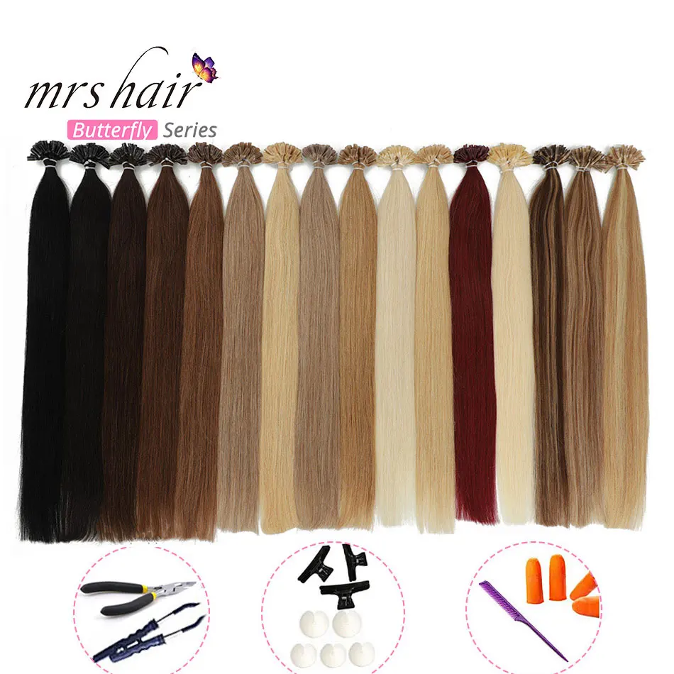 MRS HAIR, 1 г/шт., 14 дюймов, 16 дюймов, 20 дюймов, 24 дюйма, накладные волосы, прямые волосы Remy Nail, кератиновые человеческие волосы, 50 шт
