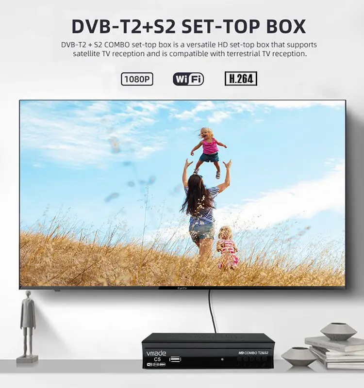 Лидер продаж комбинированный цифровой спутниковый ТВ-приемник Full HD 1080P DVB T2 S2 H.264