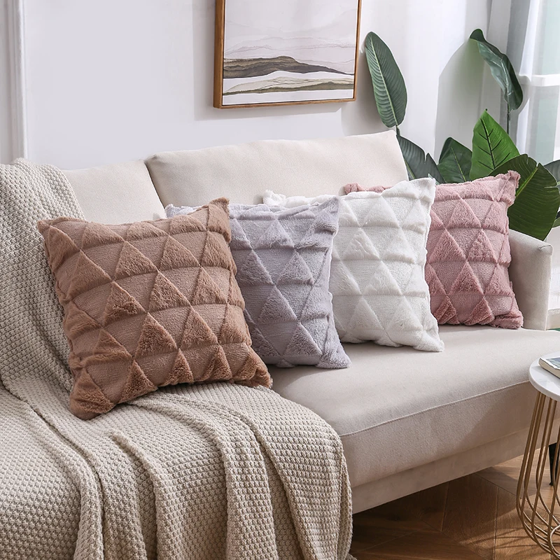 

Zerolife Luxury Nordic Fur Decorative Cushion Cover Home Decortion Plush Solid Color Triangle Fluffy Throw Pillow case 45x45 cm