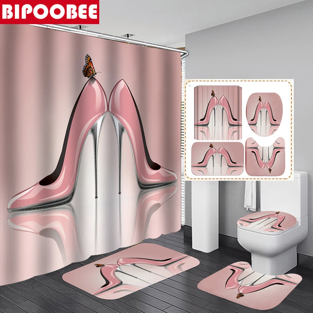 Модная занавеска для душа на высоком каблуке занавески ванной комнаты Розовая