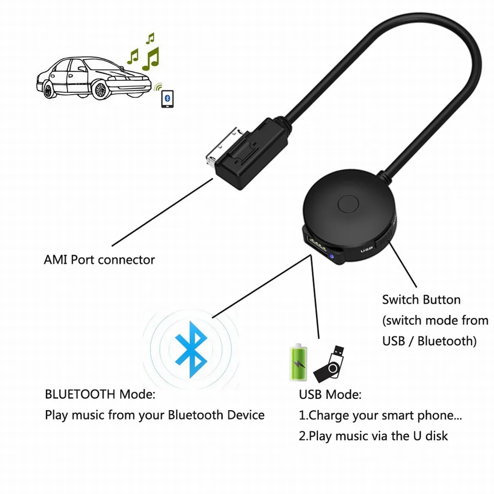 MDI AMI MMI AUX Bluetooth4.0 USB зарядный кабель для Golf Passat Tigua Audi A6L A8L Q7 A3 A4L A4 A6 A5 A1 S5 Q5 B6 B8 C6 B7