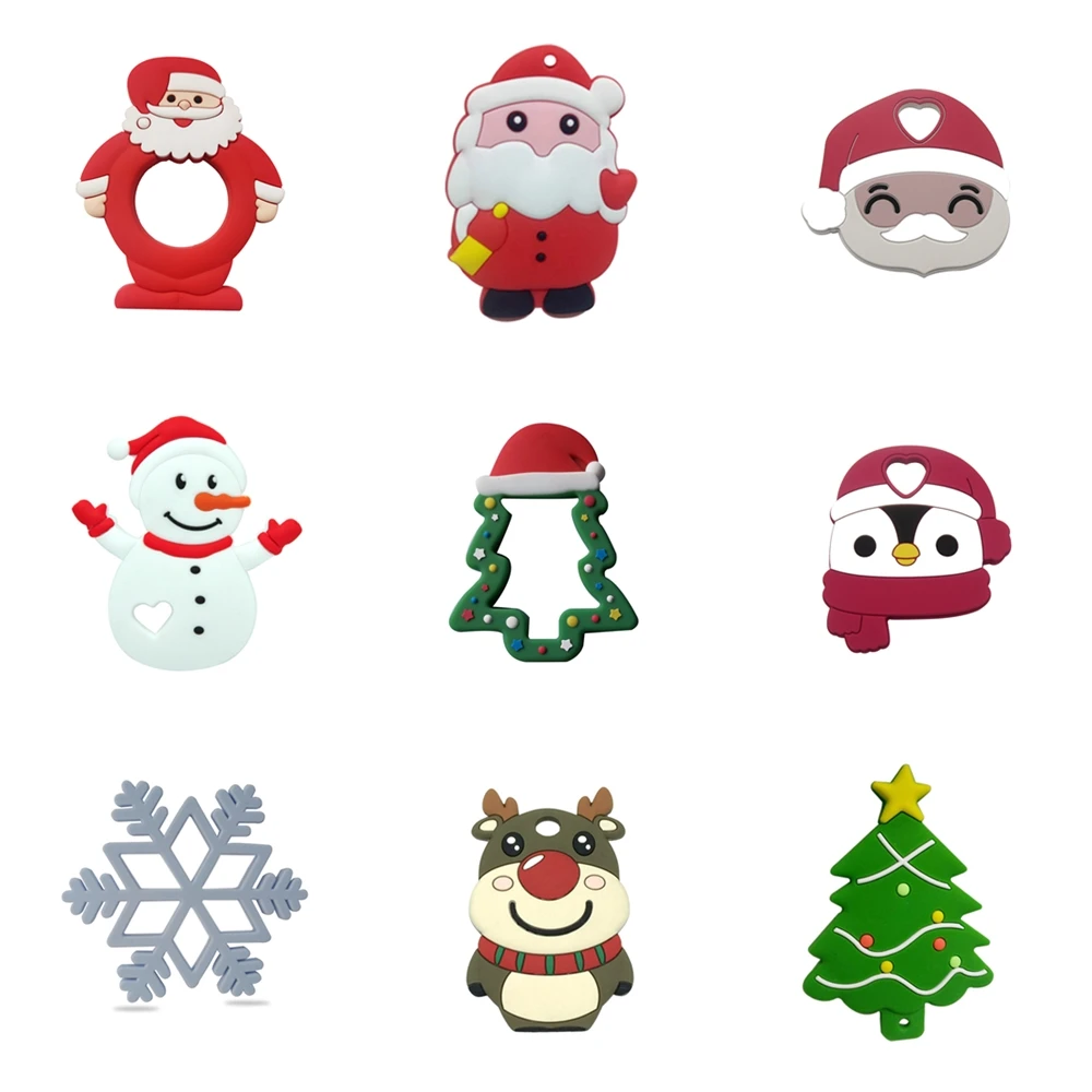 

Santa Claus Snowflake Christmas Tree Teether Food Grade Silicone Pendants Pacifier Chain Accessories Baby Molar Toys For Newborn