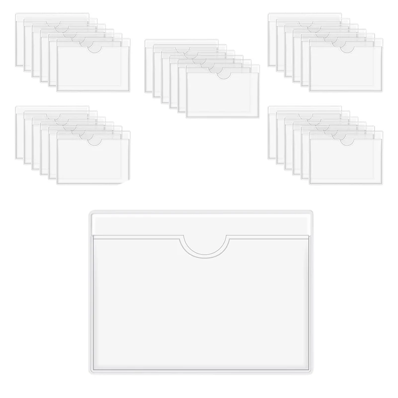

60Pcs Self-Adhesive Label Holder Card Pockets Label Holder Clear Library Card Holders with Top Open for Index Cards
