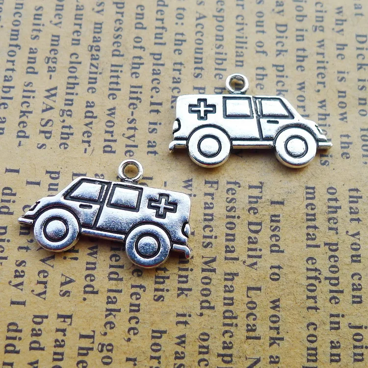 10pcs/Lot 14x22mm Ambulance Alloy Charms Antique Silver Color Pendants for DIY Jewelry Making Charm