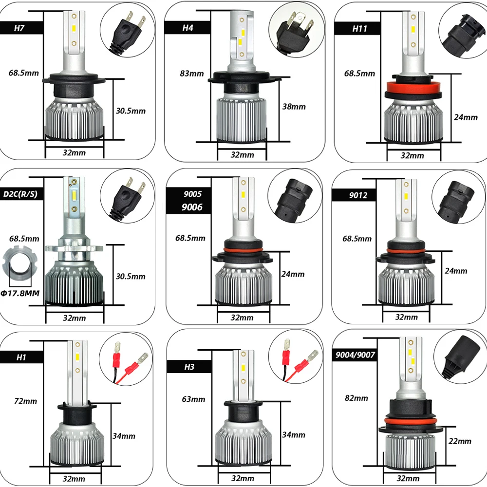 2PCS F3 H7 bulb H4 H1 H3 H8/H9/H11 H27/880 9005/HB3 9006/HB4 D2S(R/C) CSP CHIP Turbo Led лампа светодиодная светодиодные