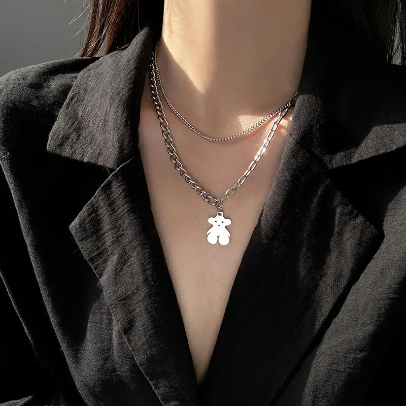 

Ins style Minority design sense titanium steel heart necklace men and women hip hop double layered pearl clavicle Chain Pendant