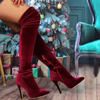 fashion womens thigh high boots pointed toe high thin heels over the knee bootas suede strech side zipper booties fall winter