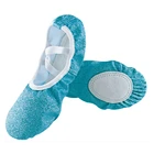 Блестящие синие, розовые балетные туфли для девочек с мягкой подошвой, на плоской подошве, для занятий йогой, Спортивные Тапочки для детей, для женщин, джаз, балет, танцевальные кроссовки, размер 24-44