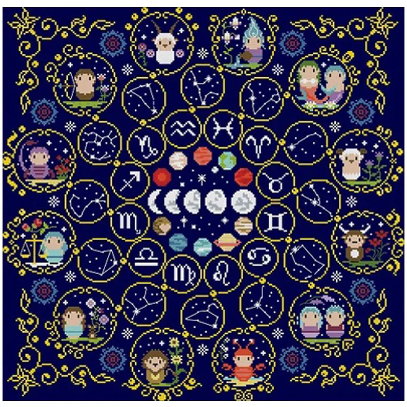 

Twelve constellations patterns Counted Cross Stitch 11CT 14CT 18ct dark blue Cross Stitch Kits Embroidery Needlework Sets