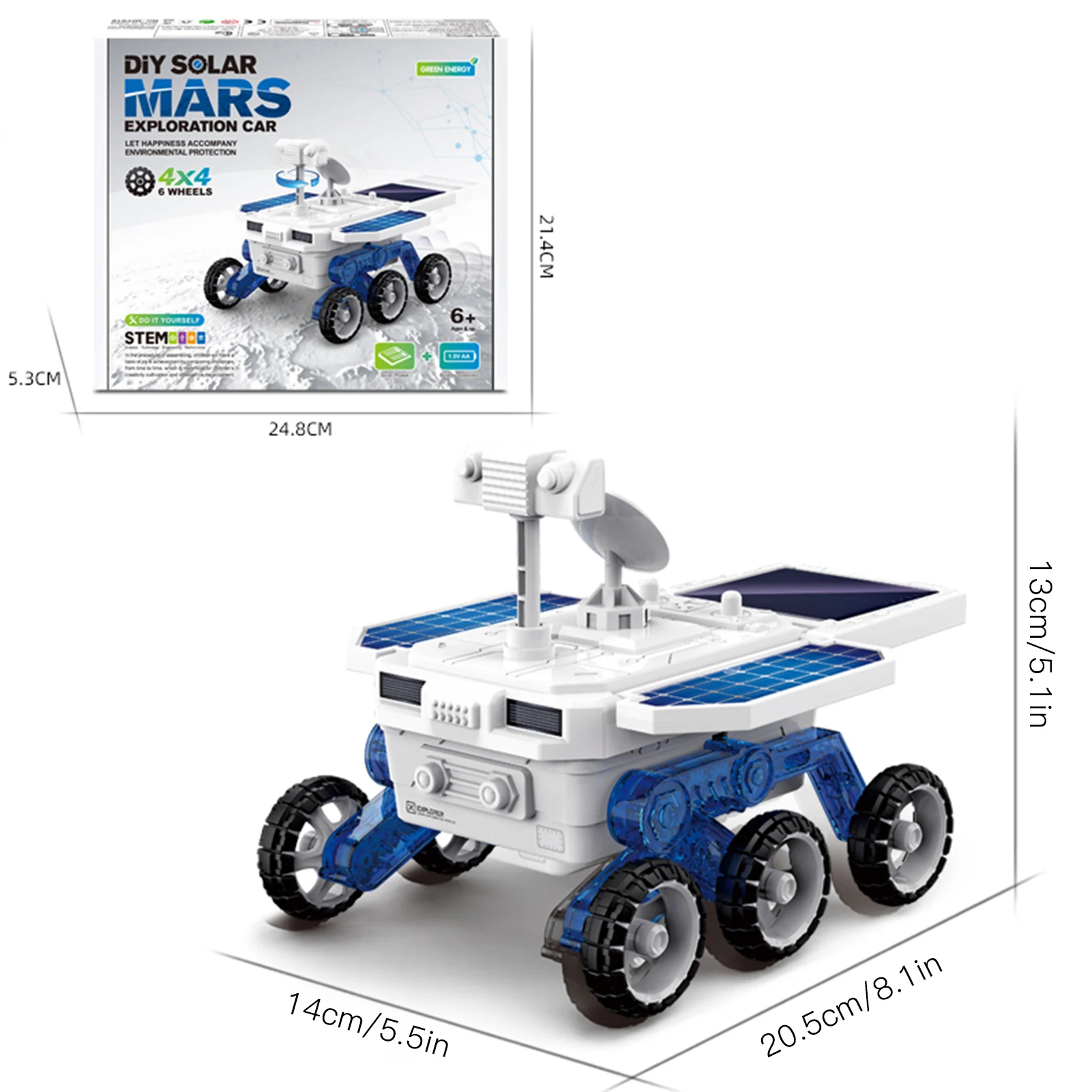 

DIY Solar Mars Exploration Car 4WD Vehicle Assembly Kits STEM Early Educational Toy Solar & Battery Powered for Age 6+