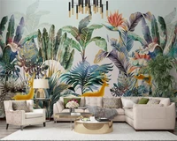 beibehang papier peint custom hand painted fashion nordic tropical plant elk light luxury small fresh background wallpaper