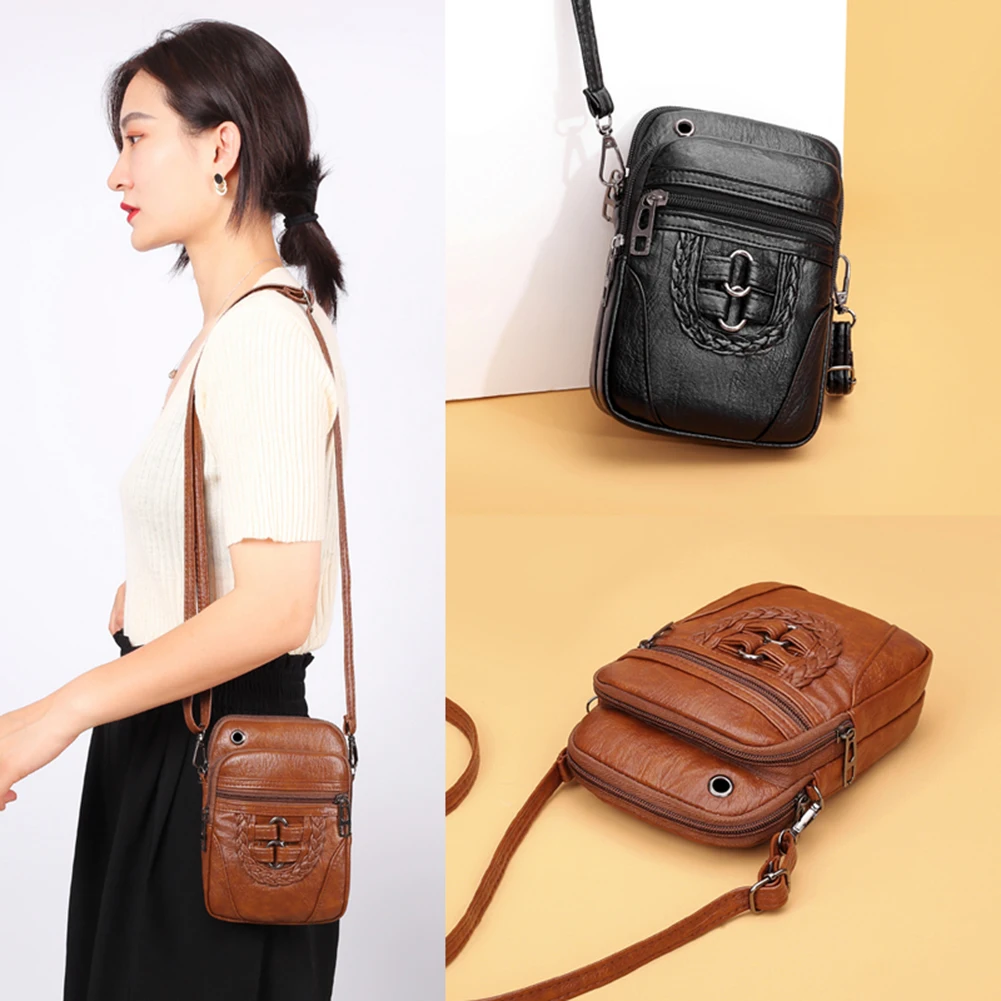 

Creative Design Soft PU Leather Crossbody Bag Classic Texture Chic Women Multi-layer Phone Pouch Small Shoulder Packs