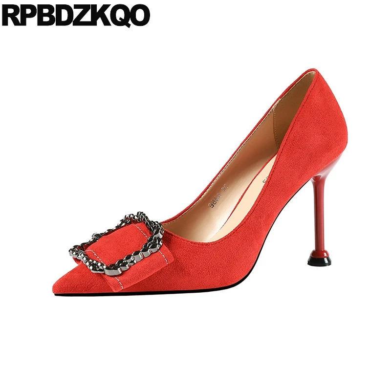 Туфли-лодочки без шнуровки черный Размеры Размер 33 замша 2021 красный плюс 4 34 10 42