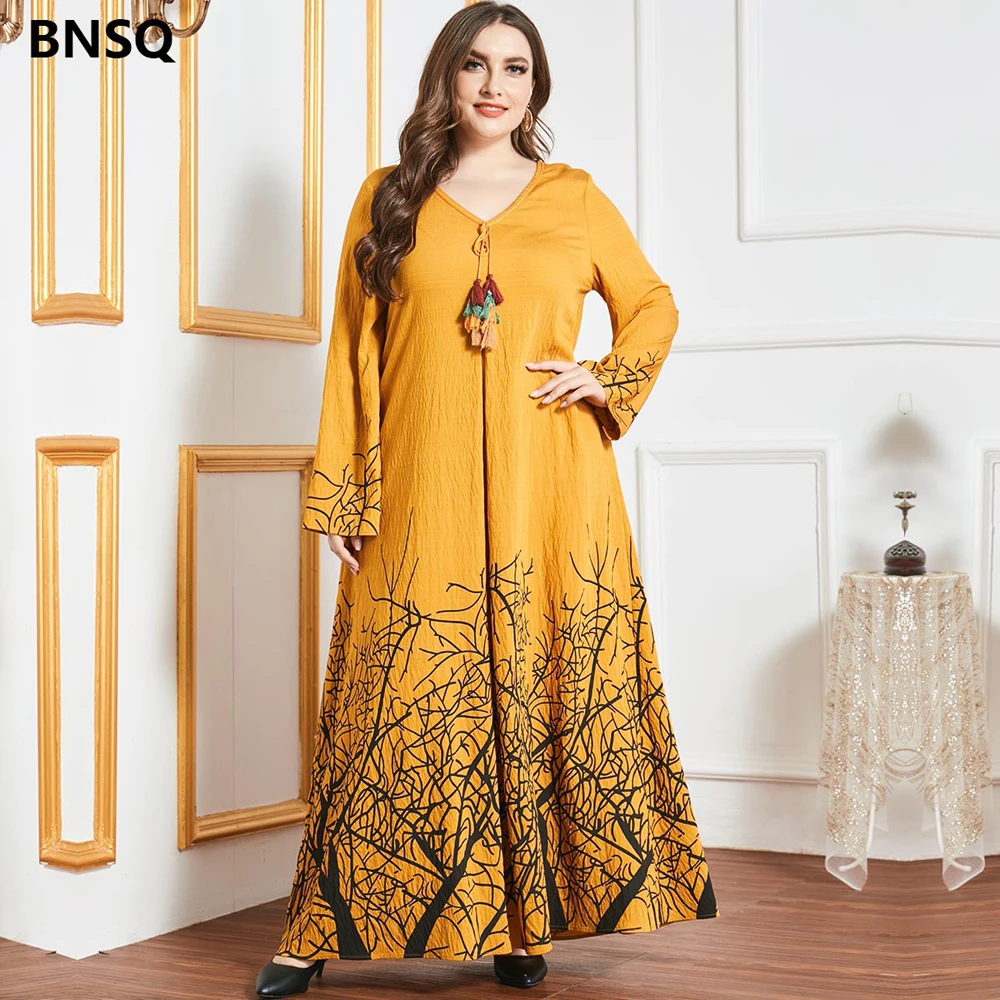 

Женское длинное свободное платье, желтое Повседневное платье большого размера, Размеры d 4XL, осень 2019