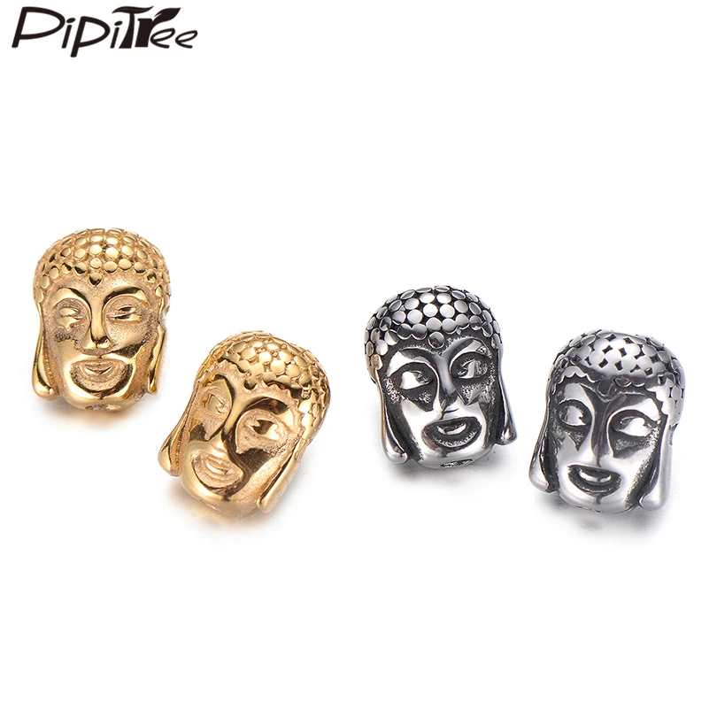 Бусины Pipitree 4 шт./лот из нержавеющей стали в форме головы Будды винтажные