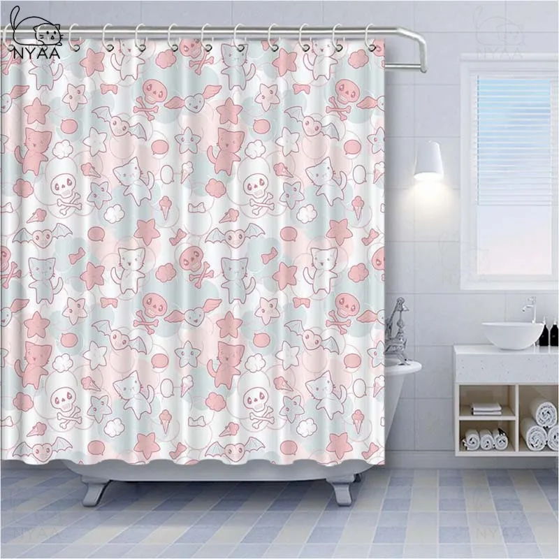 Занавеска для душа Vixm рисунок из мультфильма милые кошки летучие мыши и черепа