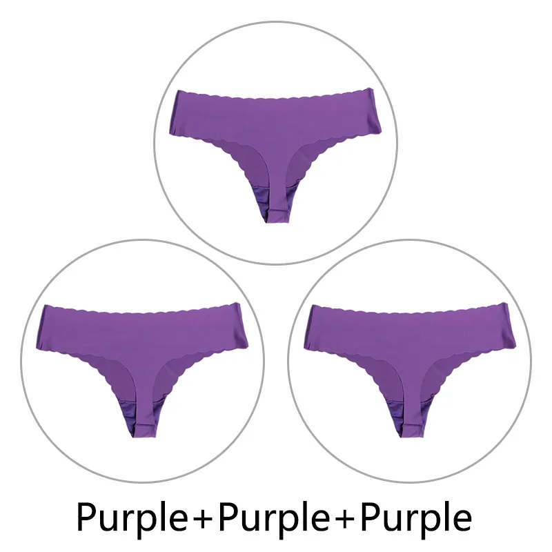 Purple Purple Purple 3 шт./партия ультра-тонкий открытый Шелковый бесшовный стринги с низкой посадкой, цельные сексуальные трусики-стринги, нижнее белье для женщин, танга XS-L, американский размер - Цвет: Purple Purple Purple